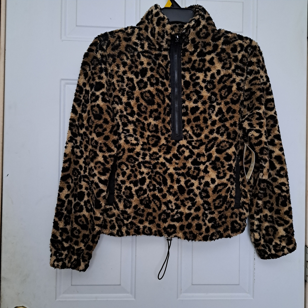 No Boundaries Leopard Animal Print Plush Pullover Coat Fleece Jacket